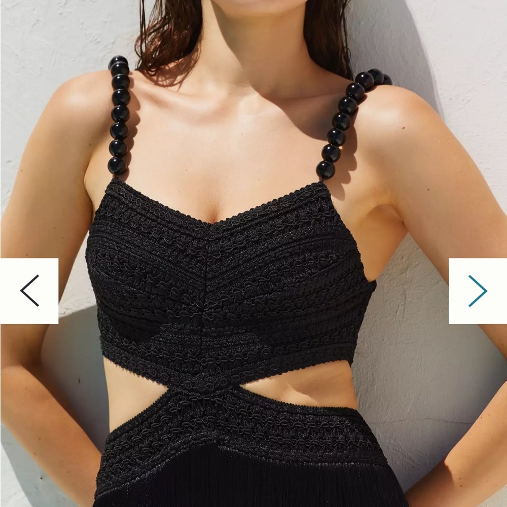 PatBO Black Fringe Cutout Maxi Dress in Sz Small - Picture 7 of 8